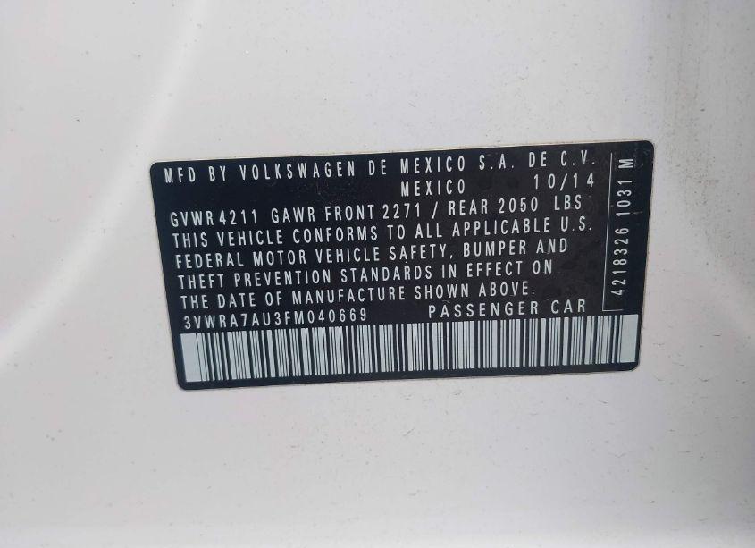 Photo 9 of 2015 Volkswagen Golf TDI S 4-DOOR (VIN 3VWRA7AU3FM040669)