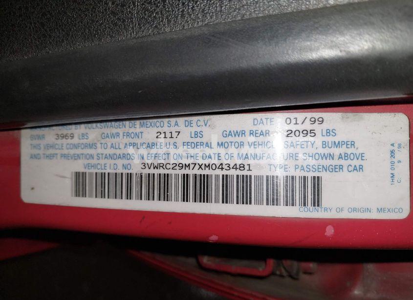 Photo 9 of 1999 Volkswagen Jetta GL (VIN 3VWRC29M7XM043481)