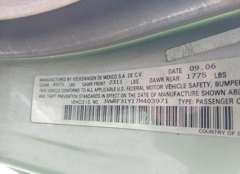 Photo 9 of 2007 Volkswagen New BEETLE 2.5 (VIN 3VWRF31Y17M403971)