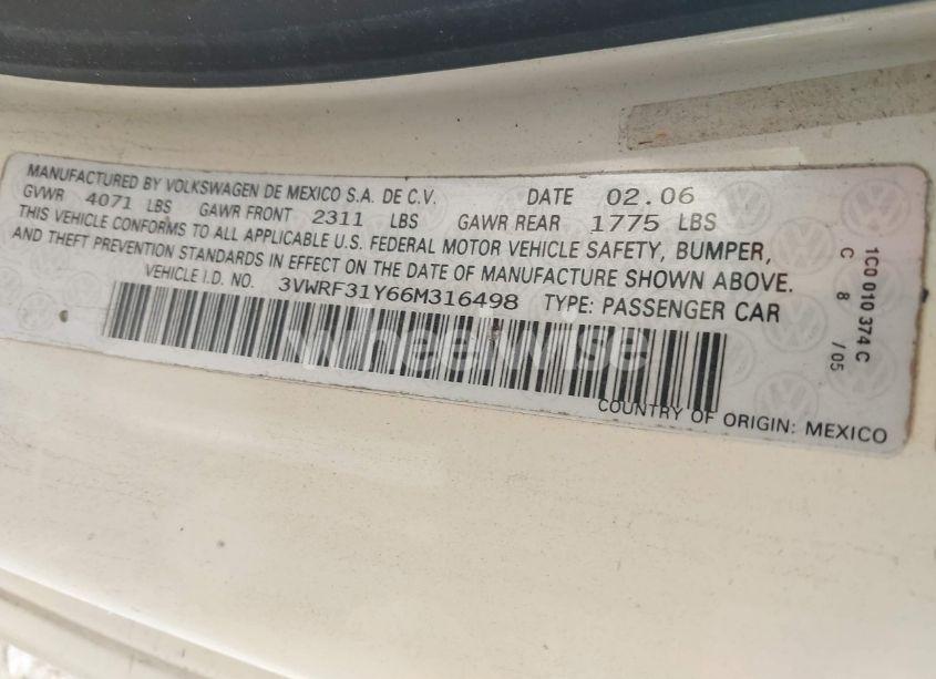 Photo 9 of 2006 Volkswagen New BEETLE 2.5 (VIN 3VWRF31Y66M316498)