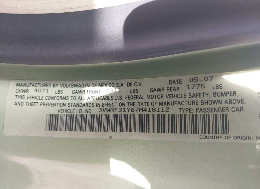 Photo 9 of 2007 Volkswagen New BEETLE 2.5 (VIN 3VWRF31Y67M418112)