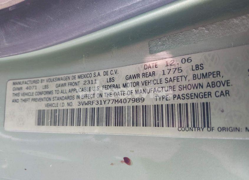 Photo 9 of 2007 Volkswagen New BEETLE 2.5 (VIN 3VWRF31Y77M407989)