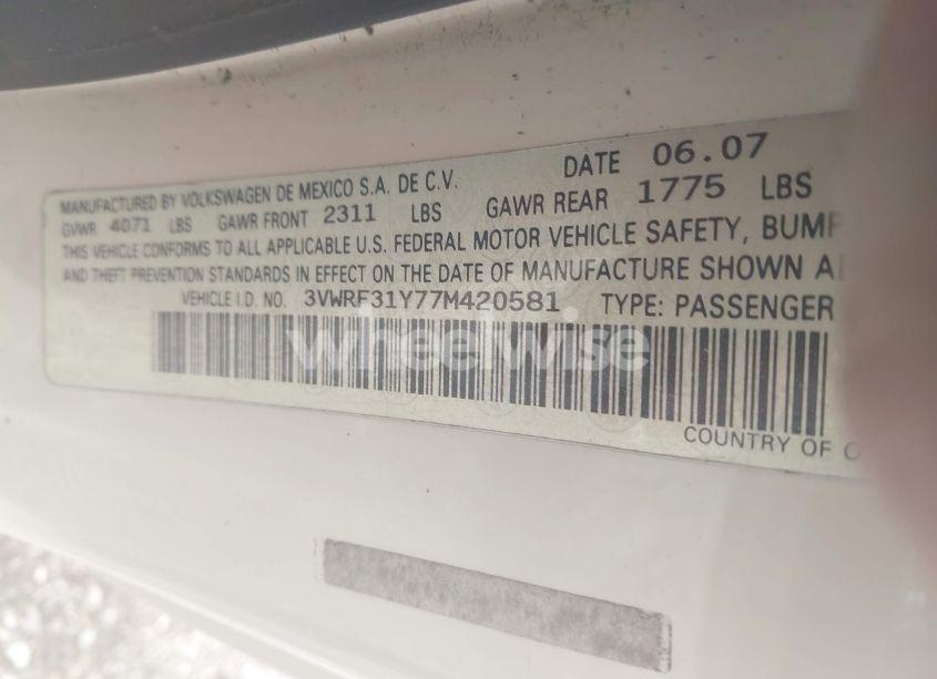 Photo 9 of 2007 Volkswagen New BEETLE 2.5 (VIN 3VWRF31Y77M420581)