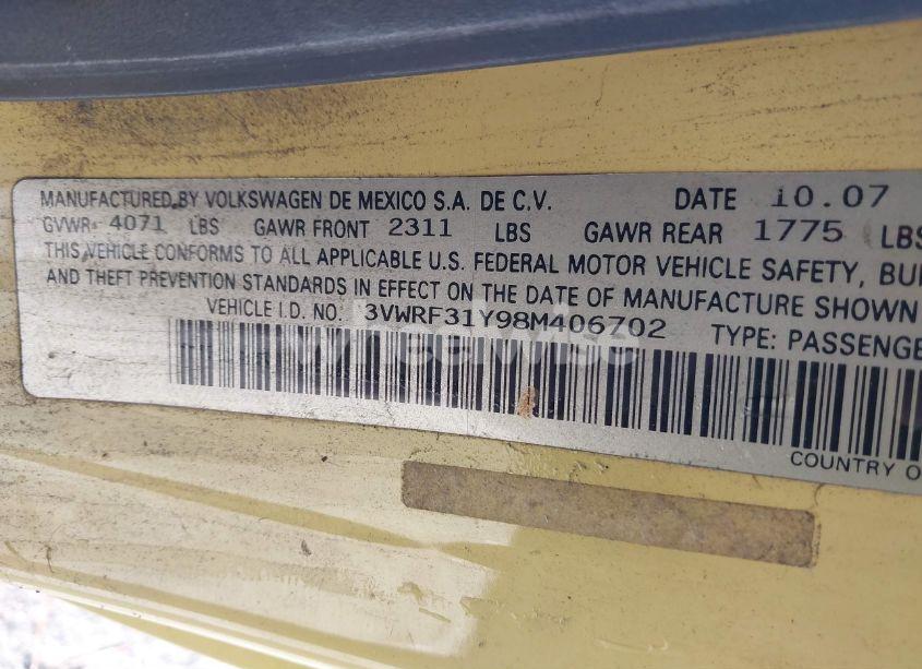 Photo 9 of 2008 Volkswagen New BEETLE SE (VIN 3VWRF31Y98M406702)
