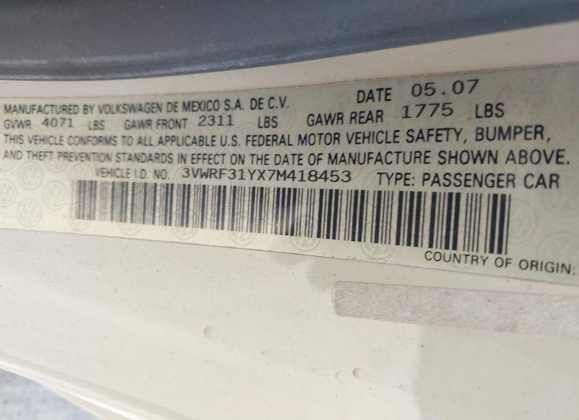 Photo 9 of 2007 Volkswagen New BEETLE 2.5 (VIN 3VWRF31YX7M418453)