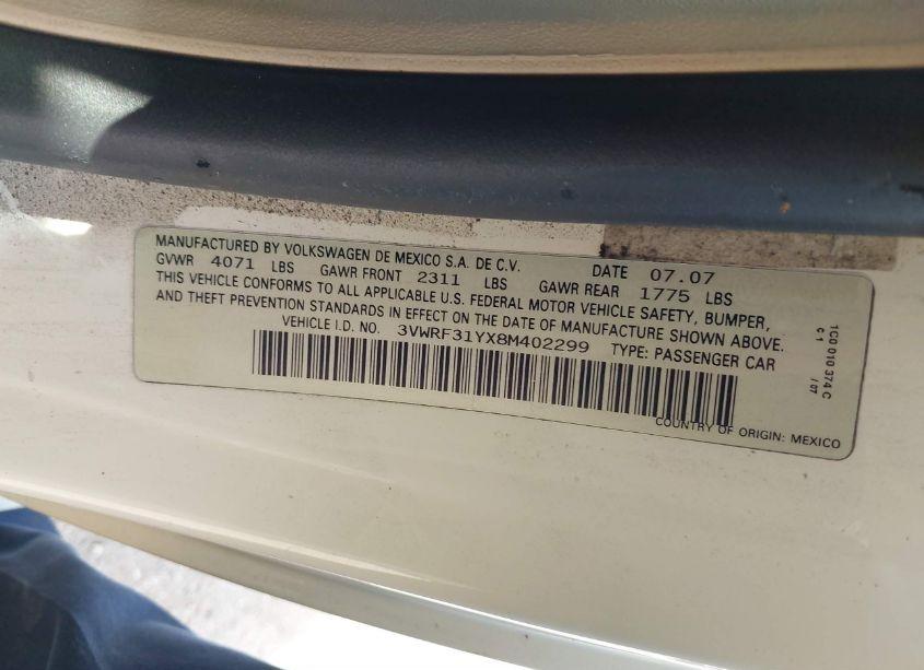 Photo 9 of 2008 Volkswagen New BEETLE SE (VIN 3VWRF31YX8M402299)