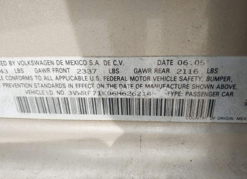 Photo 9 of 2006 Volkswagen Jetta 2.5 (VIN 3VWRF71K06M626214)