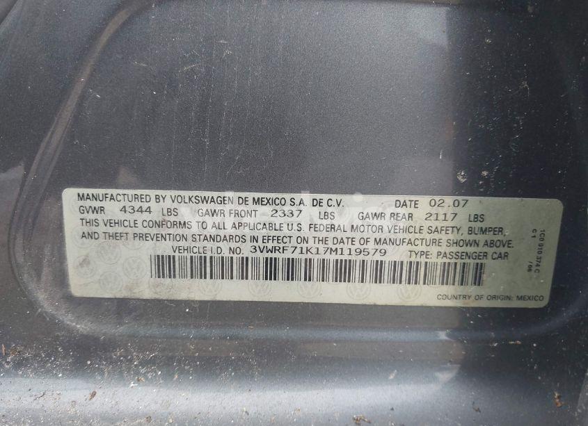 Photo 9 of 2007 Volkswagen Jetta 2.5 (VIN 3VWRF71K17M119579)