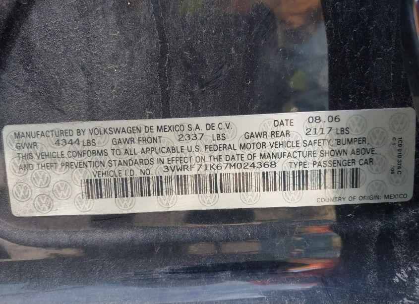Photo 9 of 2007 Volkswagen Jetta 2.5 (VIN 3VWRF71K67M024368)