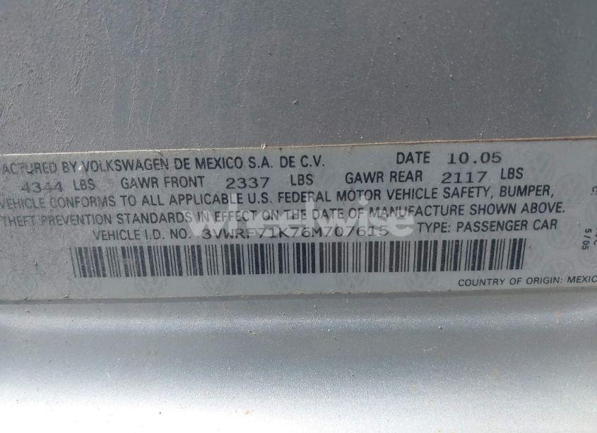 Photo 9 of 2006 Volkswagen Jetta 2.5 (VIN 3VWRF71K76M707615)