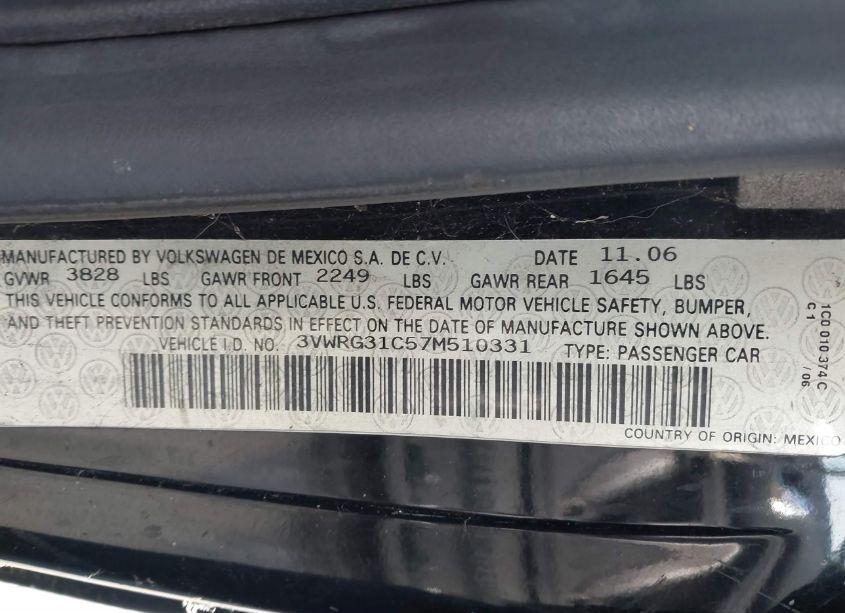 Photo 9 of 2007 Volkswagen New BEETLE 2.5 (VIN 3VWRG31C57M510331)