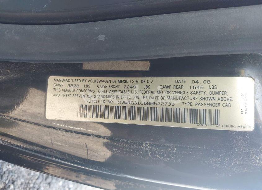 Photo 9 of 2008 Volkswagen New BEETLE S/SE (VIN 3VWRG31C68M522733)