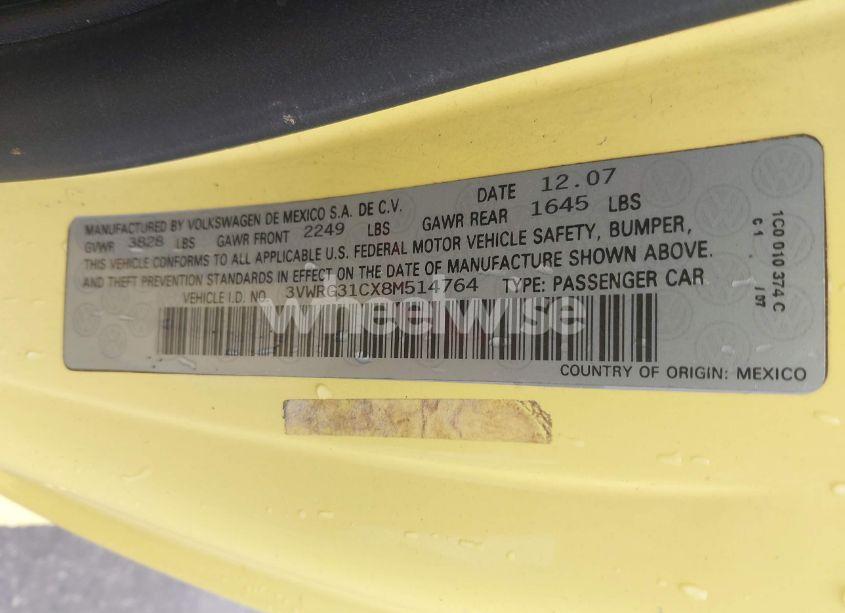 Photo 9 of 2008 Volkswagen New BEETLE S/SE (VIN 3VWRG31CX8M514764)