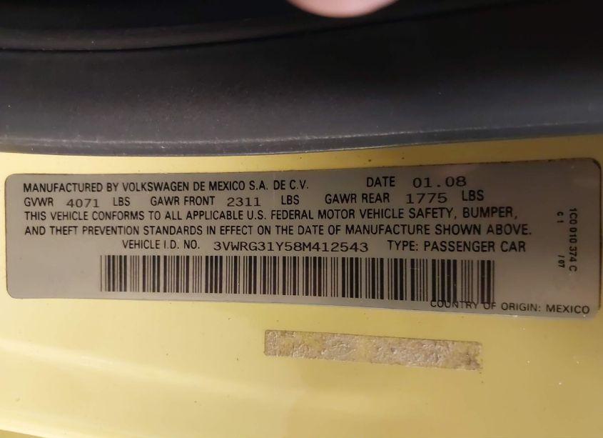 Photo 9 of 2008 Volkswagen New BEETLE SE (VIN 3VWRG31Y58M412543)