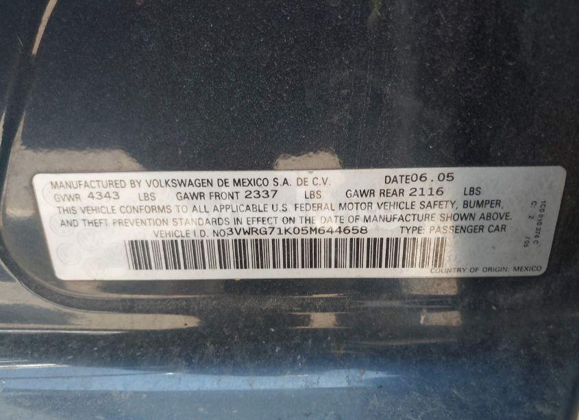 Photo 9 of 2005 Volkswagen Jetta 2.5 (VIN 3VWRG71K05M644658)
