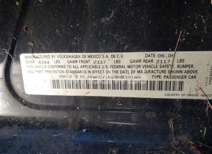 Photo 9 of 2006 Volkswagen Jetta 2.5 (VIN 3VWRG71K06M839189)