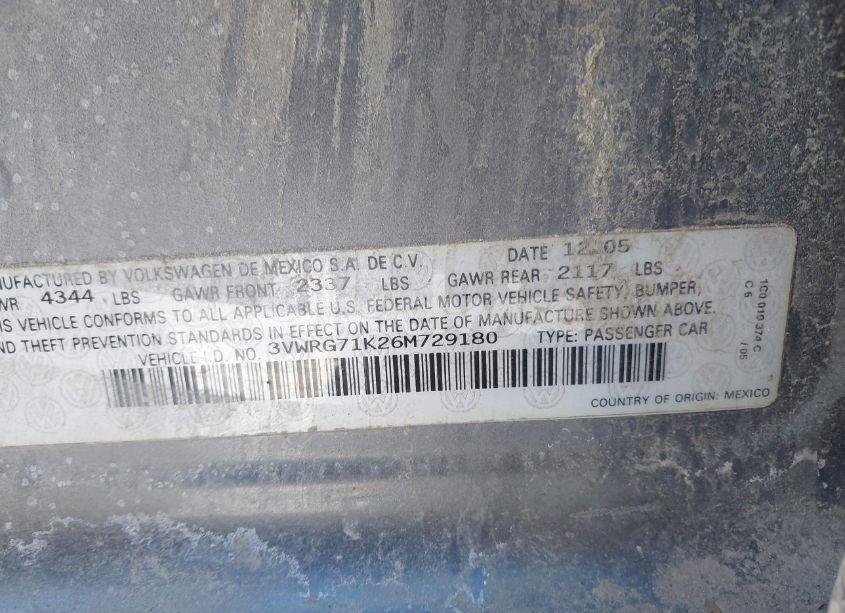 Photo 9 of 2006 Volkswagen Jetta 2.5 (VIN 3VWRG71K26M729180)