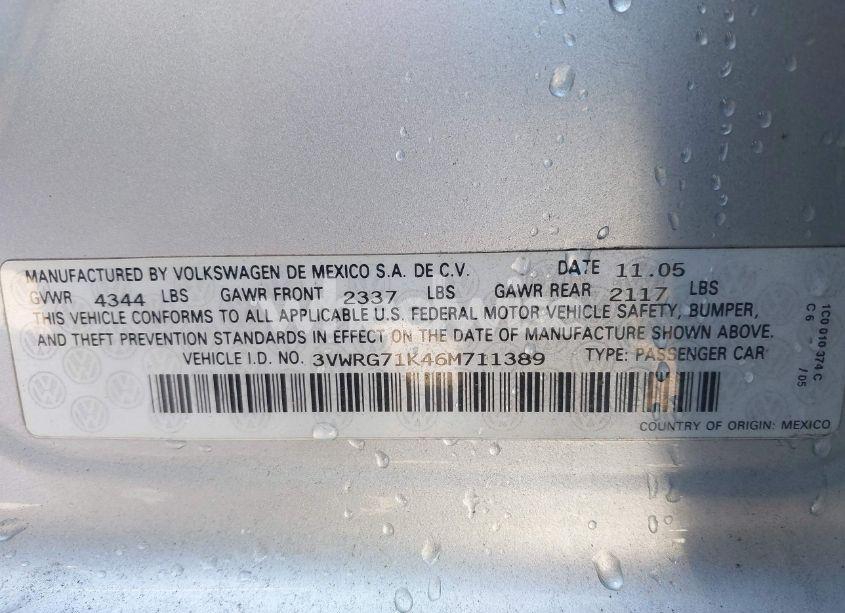 Photo 9 of 2006 Volkswagen Jetta 2.5 (VIN 3VWRG71K46M711389)