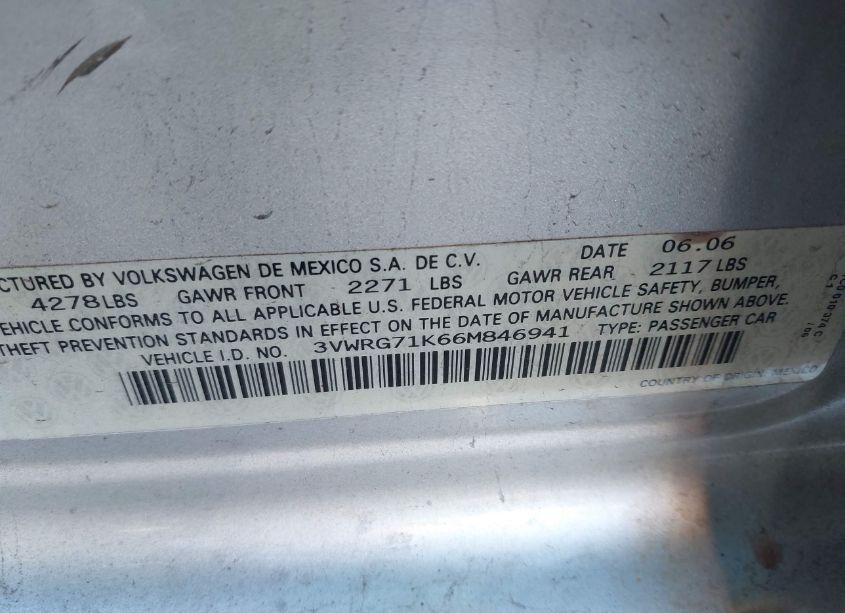 Photo 9 of 2006 Volkswagen Jetta 2.5 (VIN 3VWRG71K66M846941)