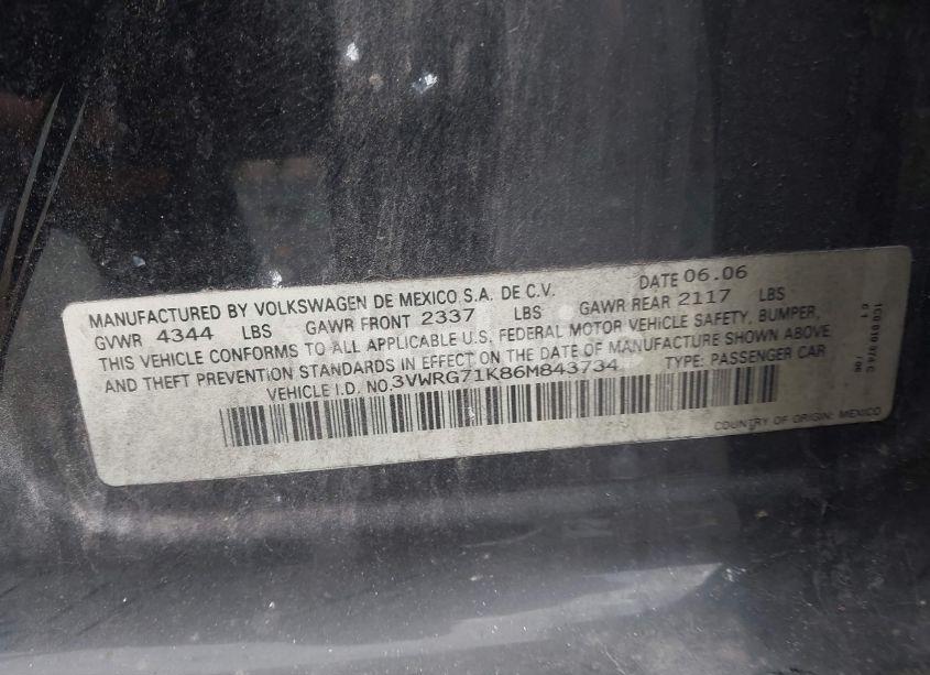 Photo 9 of 2006 Volkswagen Jetta 2.5 (VIN 3VWRG71K86M843734)