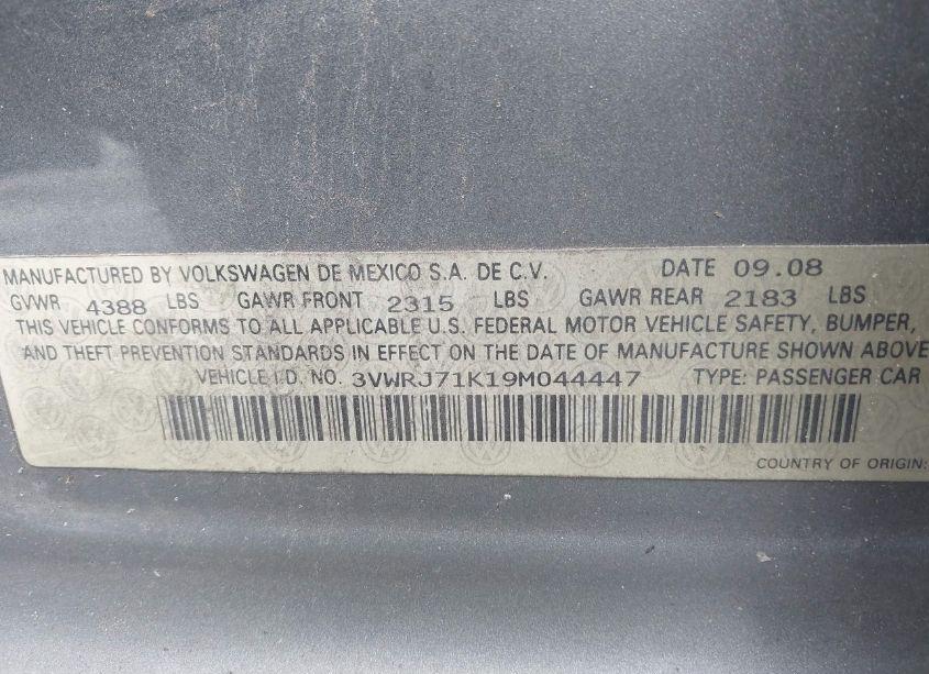 Photo 9 of 2009 Volkswagen Jetta WOLFSBURG EDITION (VIN 3VWRJ71K19M044447)