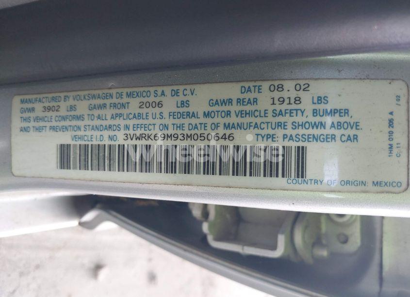 Photo 9 of 2003 Volkswagen Jetta GL (VIN 3VWRK69M93M050646)