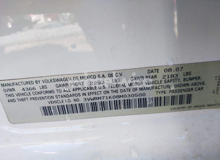 Photo 9 of 2008 Volkswagen Jetta SE/SEL (VIN 3VWRM71K08M030500)