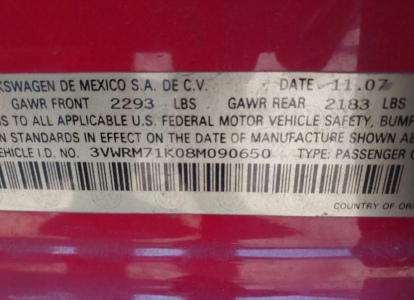 Photo 9 of 2008 Volkswagen Jetta SE/SEL (VIN 3VWRM71K08M090650)