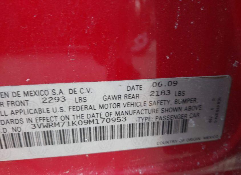 Photo 9 of 2009 Volkswagen Jetta SE (VIN 3VWRM71K09M170953)