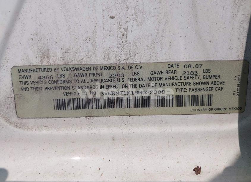 Photo 9 of 2008 Volkswagen Jetta SE/SEL (VIN 3VWRM71K18M022308)