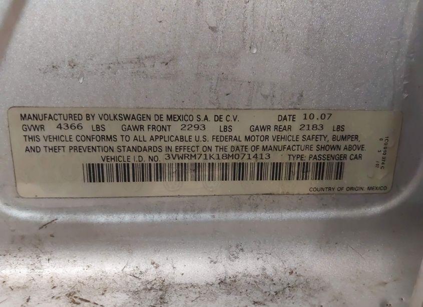 Photo 9 of 2008 Volkswagen Jetta SE/SEL (VIN 3VWRM71K18M071413)