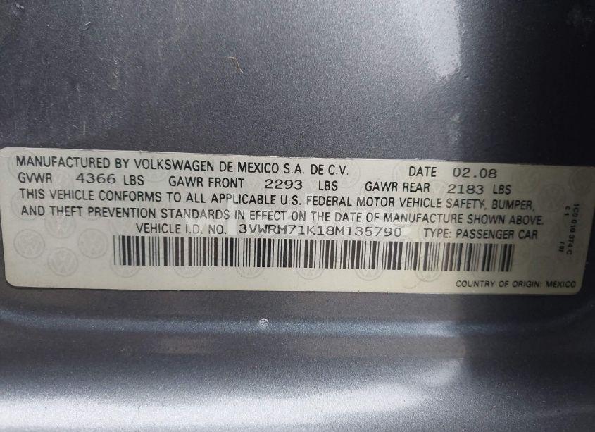 Photo 9 of 2008 Volkswagen Jetta SE (VIN 3VWRM71K18M135790)