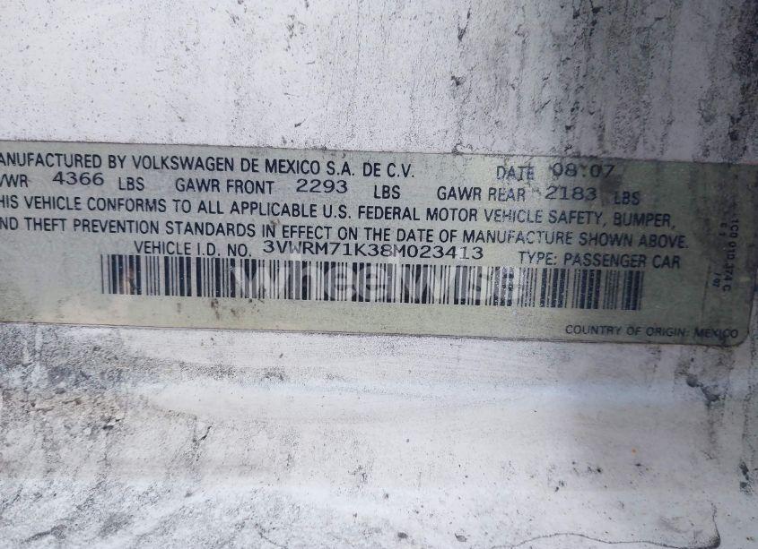 Photo 9 of 2008 Volkswagen Jetta SE/SEL (VIN 3VWRM71K38M023413)