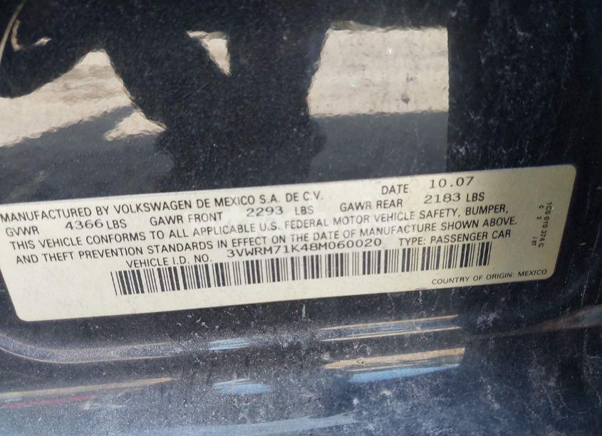 Photo 9 of 2008 Volkswagen Jetta SE/SEL (VIN 3VWRM71K48M060020)