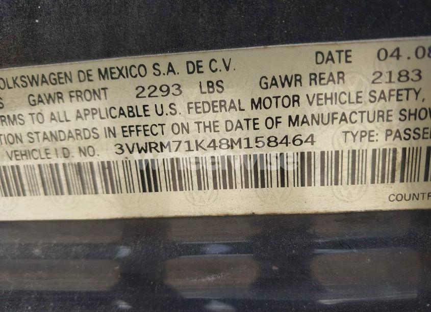 Photo 9 of 2008 Volkswagen Jetta SE (VIN 3VWRM71K48M158464)