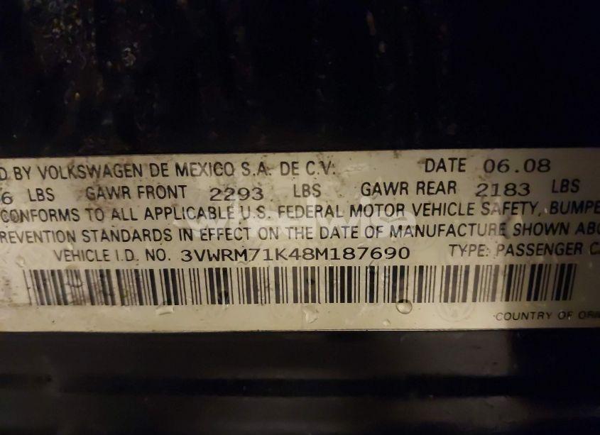 Photo 9 of 2008 Volkswagen Jetta SE/SEL (VIN 3VWRM71K48M187690)