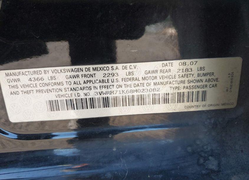 Photo 9 of 2008 Volkswagen Jetta SE/SEL (VIN 3VWRM71K68M023082)