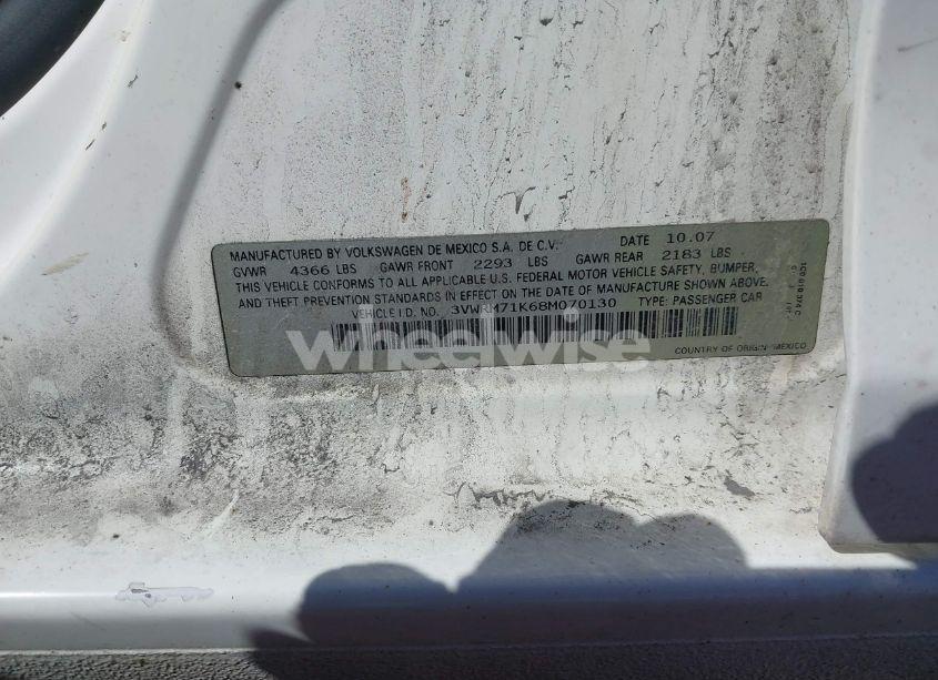 Photo 9 of 2008 Volkswagen Jetta SE/SEL (VIN 3VWRM71K68M070130)