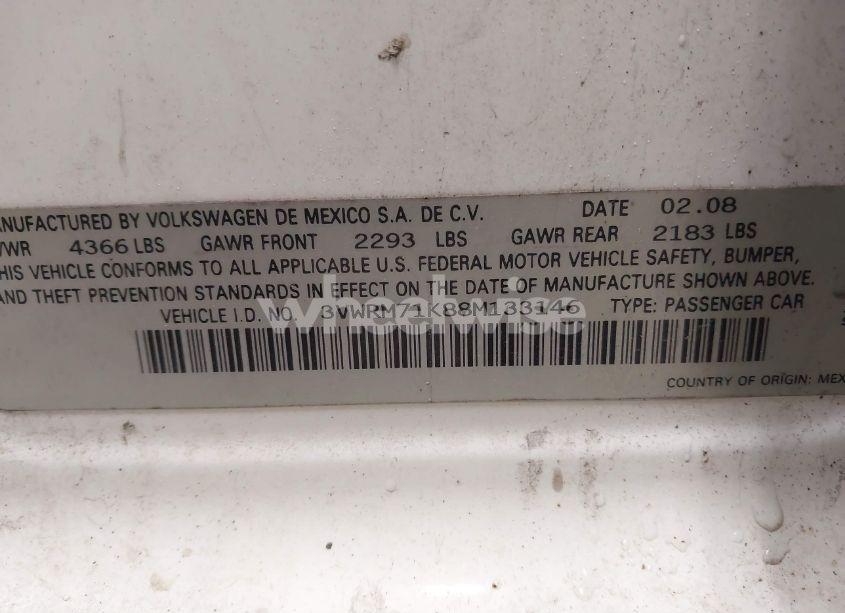 Photo 9 of 2008 Volkswagen Jetta SE/SEL (VIN 3VWRM71K88M133146)