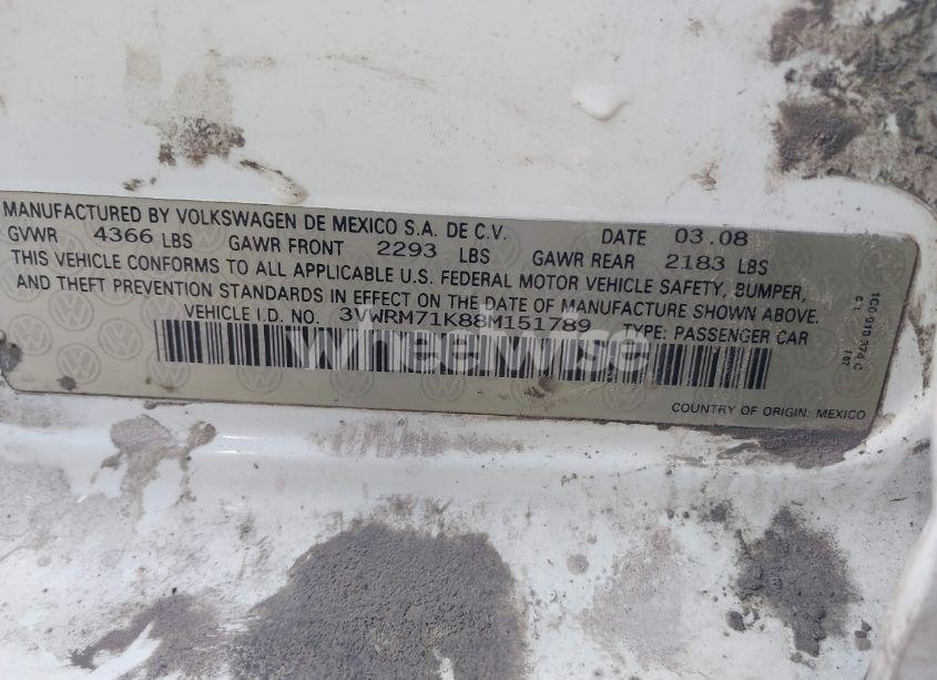 Photo 9 of 2008 Volkswagen Jetta SE (VIN 3VWRM71K88M151789)