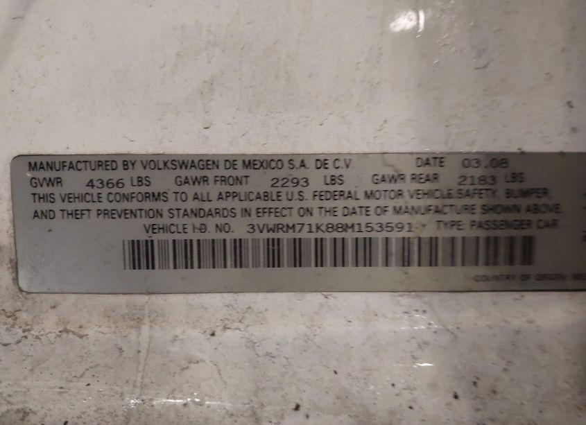 Photo 9 of 2008 Volkswagen Jetta SE (VIN 3VWRM71K88M153591)