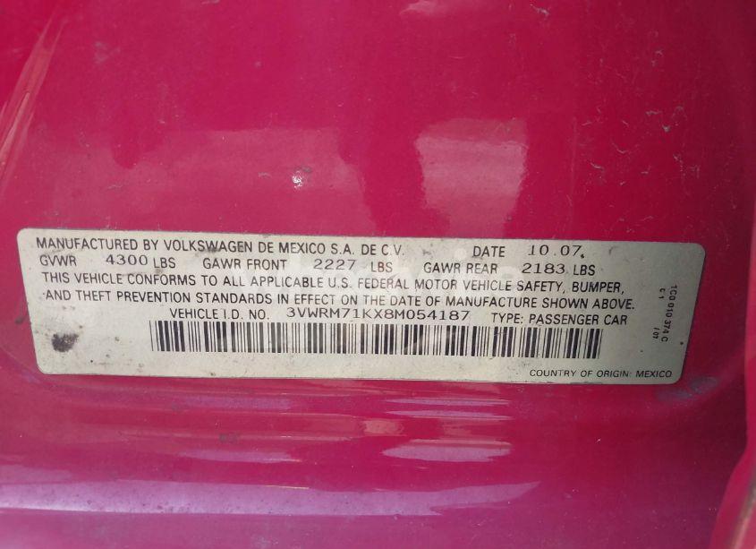 Photo 9 of 2008 Volkswagen Jetta SE/SEL (VIN 3VWRM71KX8M054187)