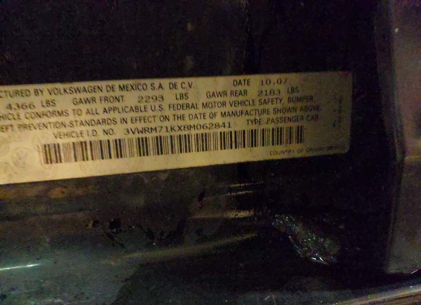 Photo 9 of 2008 Volkswagen Jetta SE/SEL (VIN 3VWRM71KX8M062841)