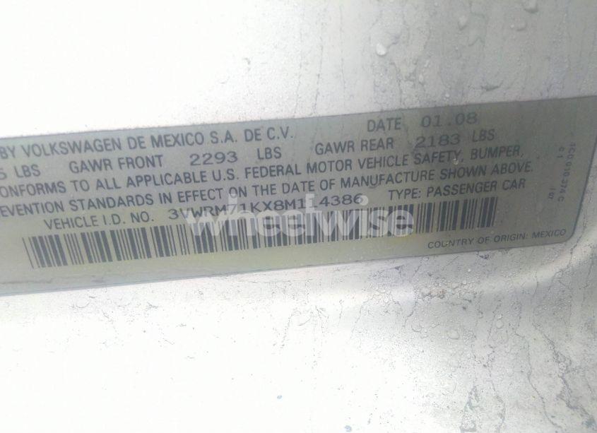 Photo 9 of 2008 Volkswagen Jetta SE/SEL (VIN 3VWRM71KX8M114386)