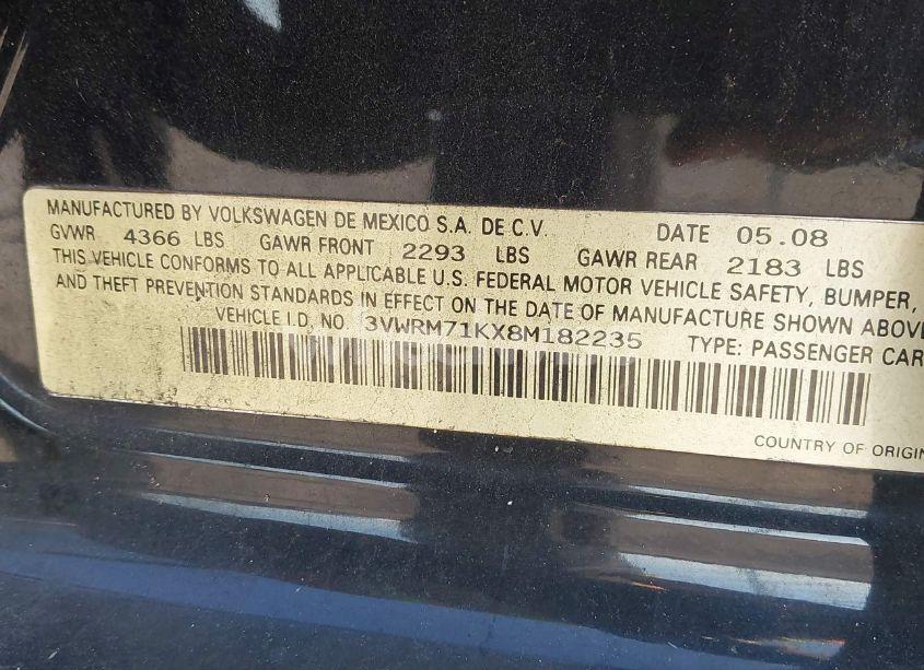 Photo 9 of 2008 Volkswagen Jetta SE/SEL (VIN 3VWRM71KX8M182235)