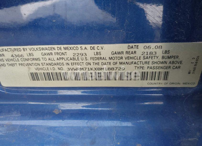 Photo 9 of 2008 Volkswagen Jetta SE/SEL (VIN 3VWRM71KX8M188729)