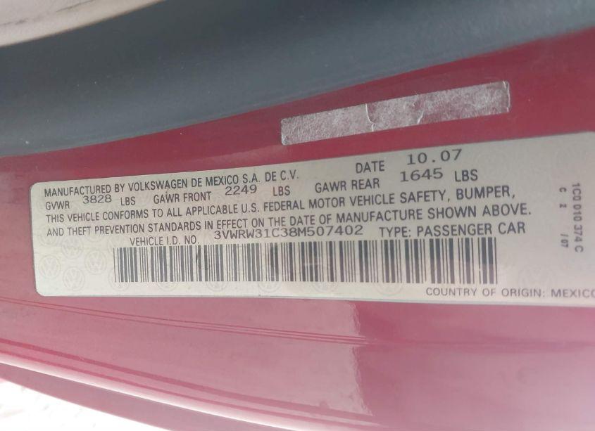 Photo 9 of 2008 Volkswagen New BEETLE S/SE (VIN 3VWRW31C38M507402)