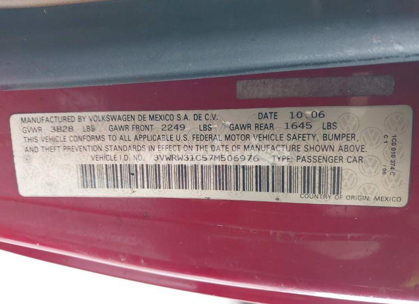 Photo 9 of 2007 Volkswagen New BEETLE 2.5 (VIN 3VWRW31C57M506976)