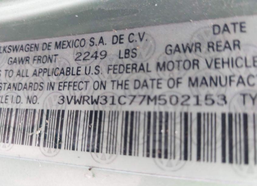 Photo 9 of 2007 Volkswagen New BEETLE 2.5 (VIN 3VWRW31C77M502153)