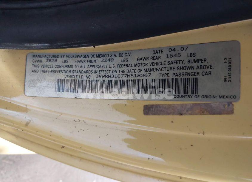 Photo 9 of 2007 Volkswagen New BEETLE 2.5 (VIN 3VWRW31C77M518367)